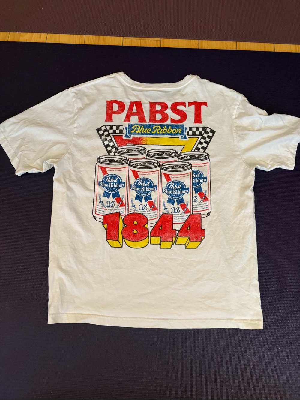 Pabst Blue Ribbon Graphic Tee - White with Red & Yellow Print